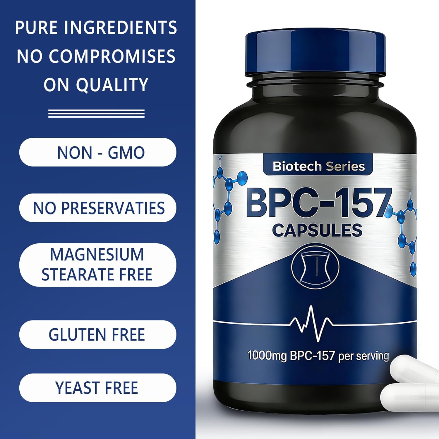 BPC-157 Peptide Capsules, 1000Mg,Supports Muscle Growth, Tissue Repair, Strength, Non-GMO - 120 Capsules(2 Bottle)