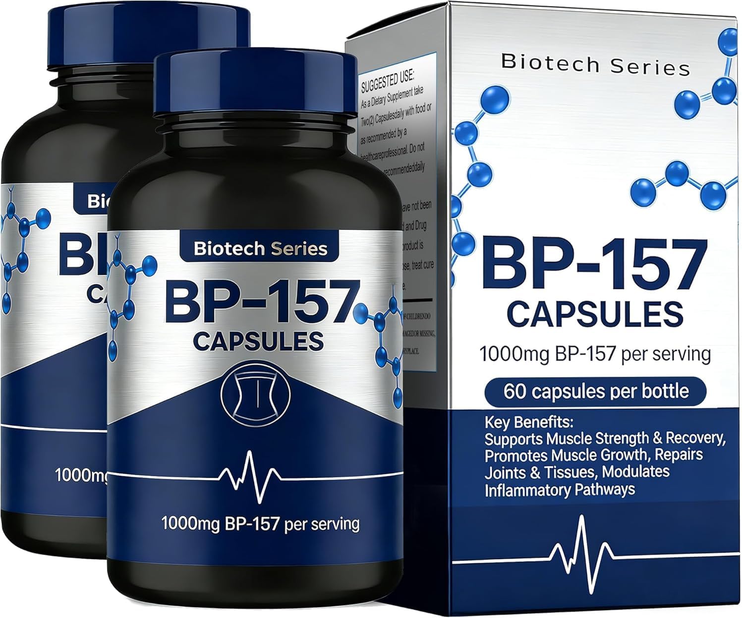 BPC 157 Peptide Capsules 1000mg, Support Muscle Growth, Tissue Repair, Strength, and Promote Digestive and Overall Health, Total 120 Capsules（ 2 Bottle）